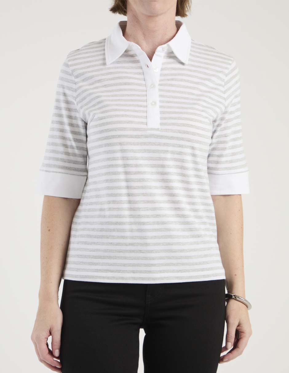 Playera manga al codo cuello camisero para mujer 5