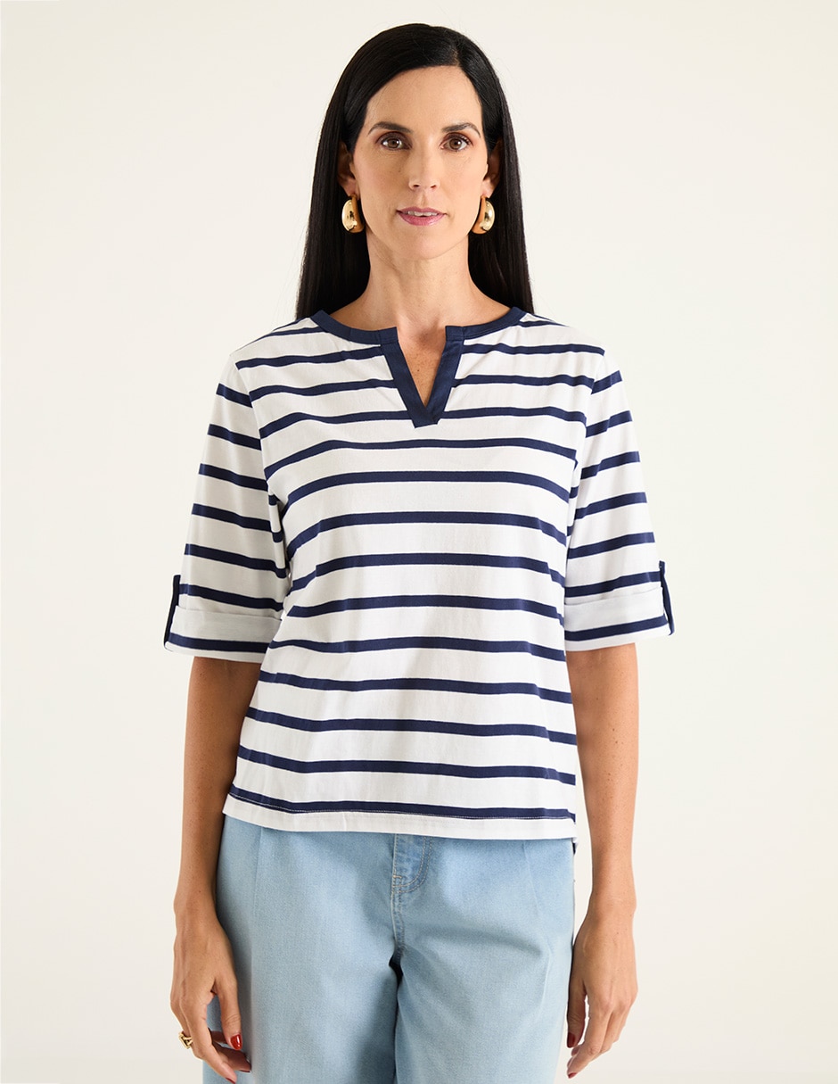 Playera manga al codo para mujer