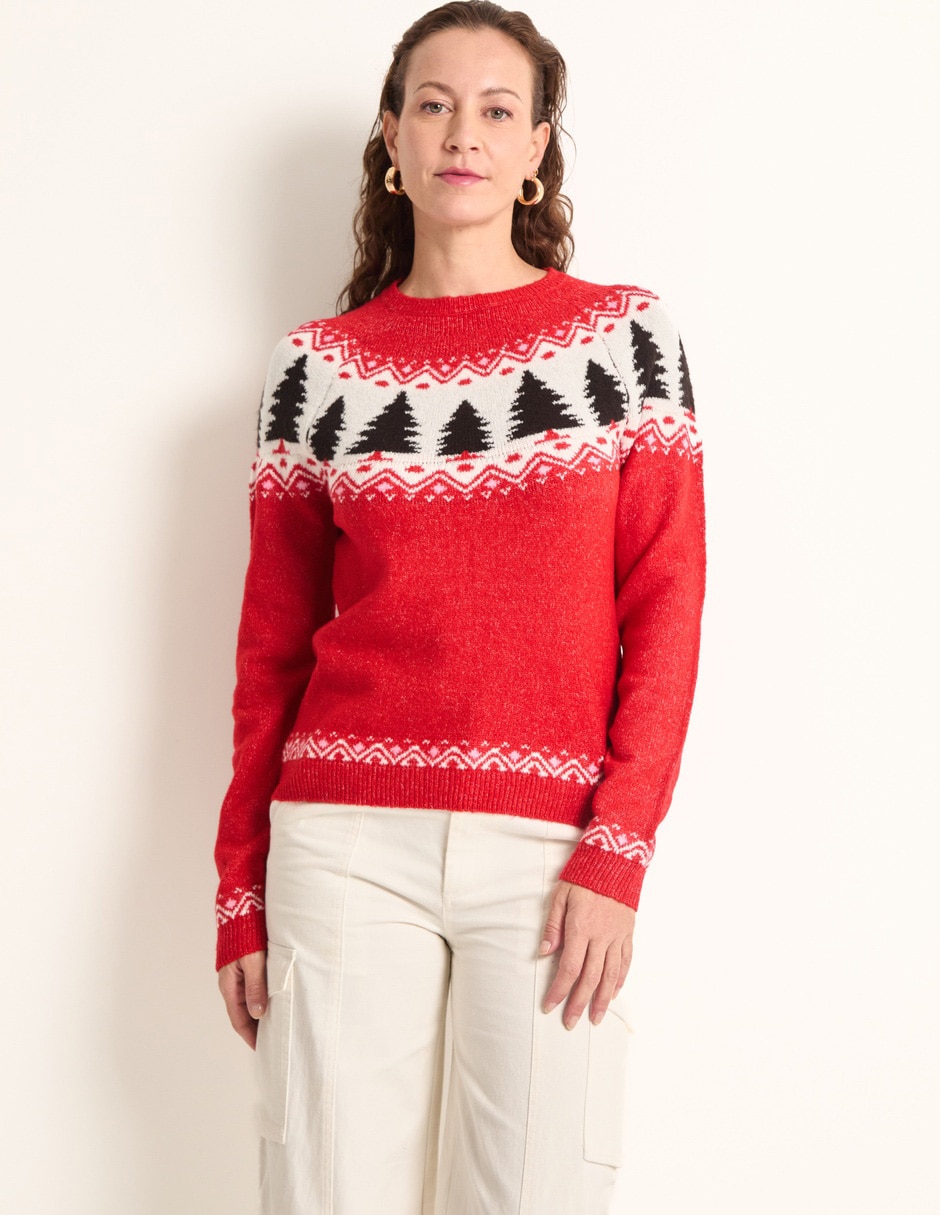 Suéter navideño cuello redondo para mujer