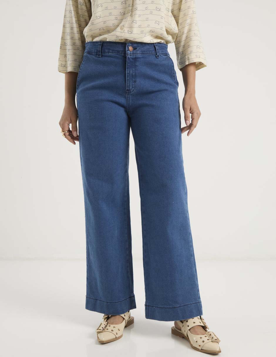 Jeans amplio cintura media para mujer