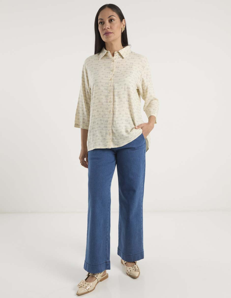 Jeans amplio cintura media para mujer 2