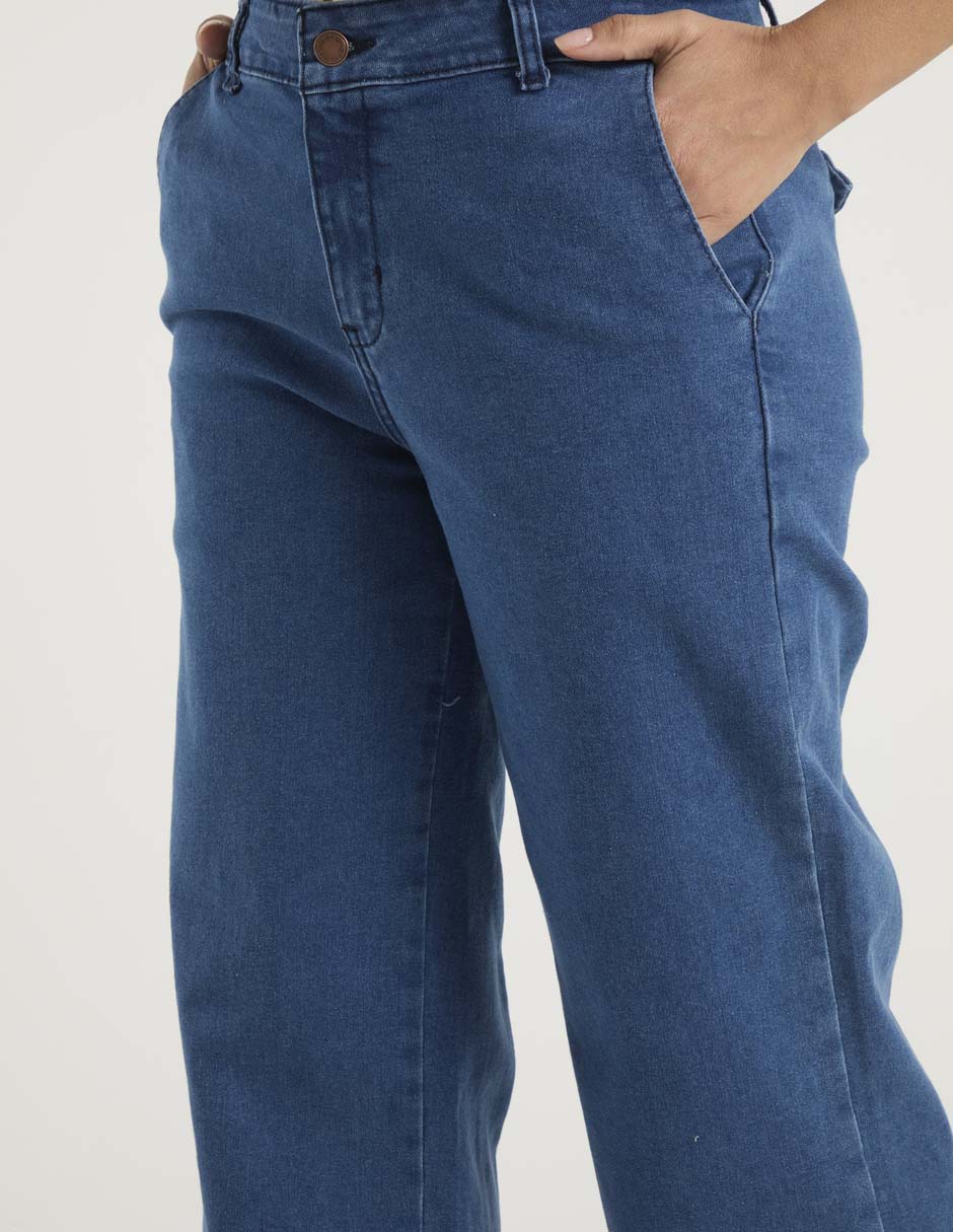 Jeans amplio cintura media para mujer 4