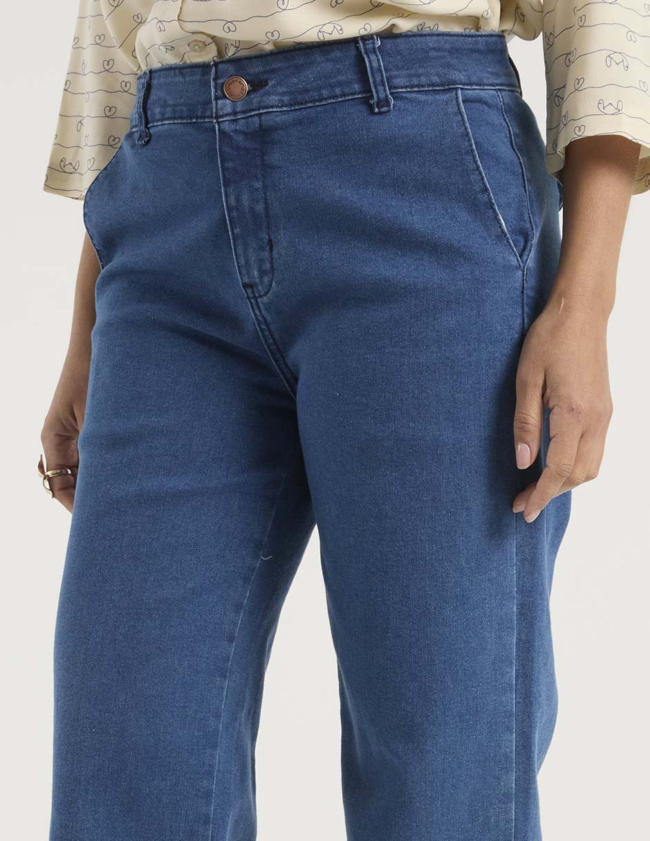 Jeans amplio cintura media para mujer 5