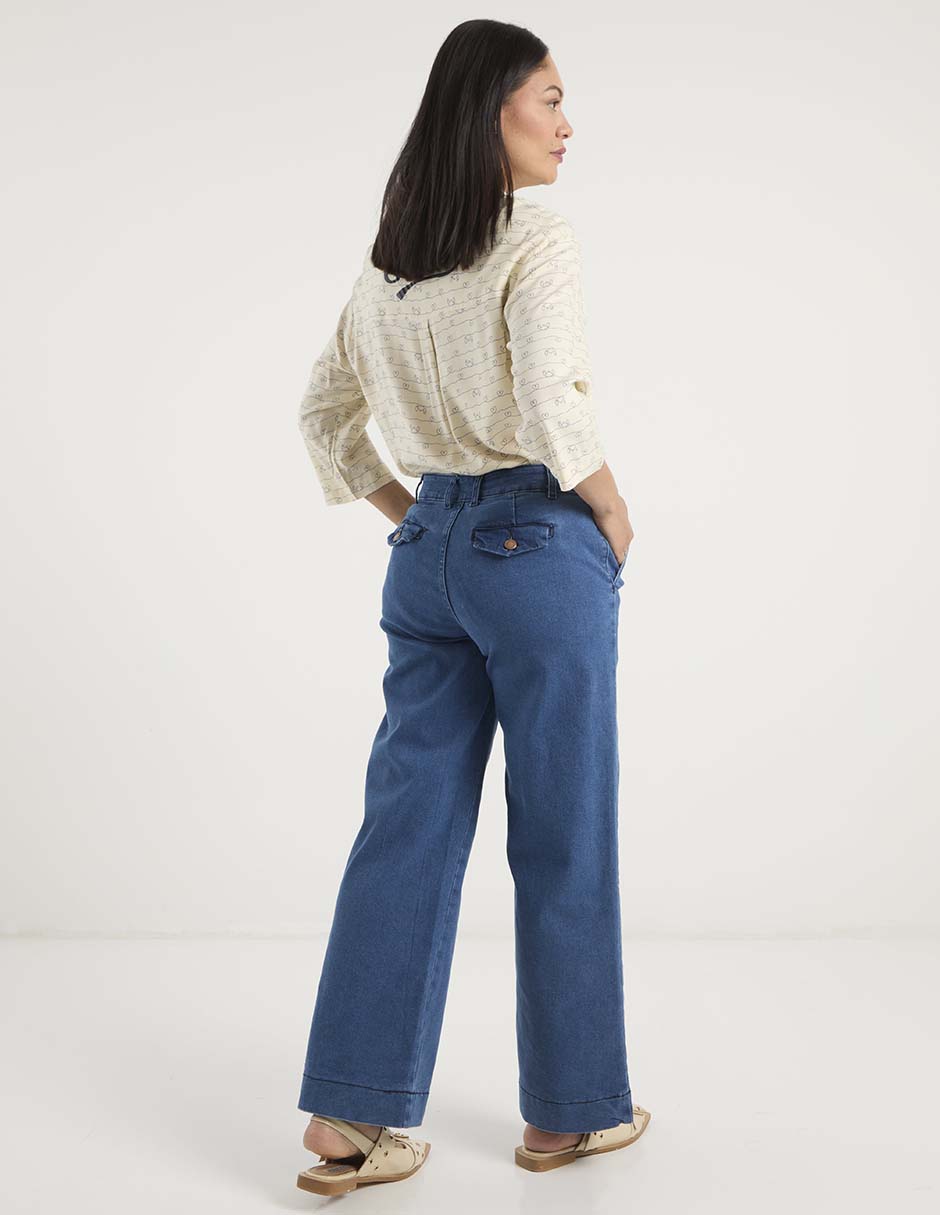 Jeans amplio cintura media para mujer 6