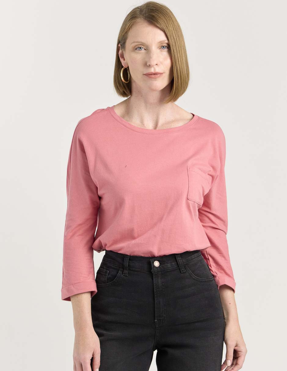 Playera manga 3/4 cuello ojal para mujer 1