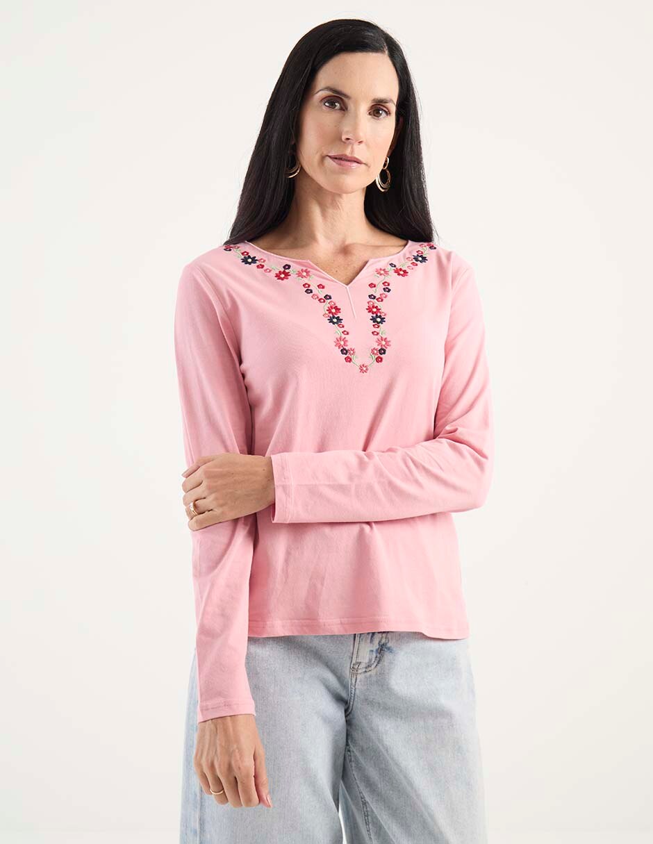 Playera manga larga cuello V para mujer Playera manga larga cuello V para mujer