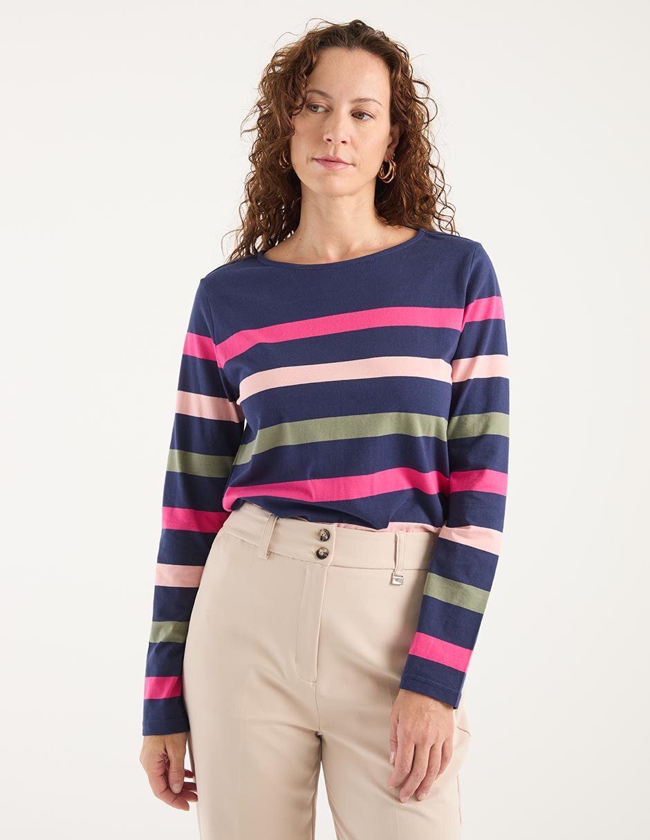 Playera manga larga cuello redondo para mujer 1