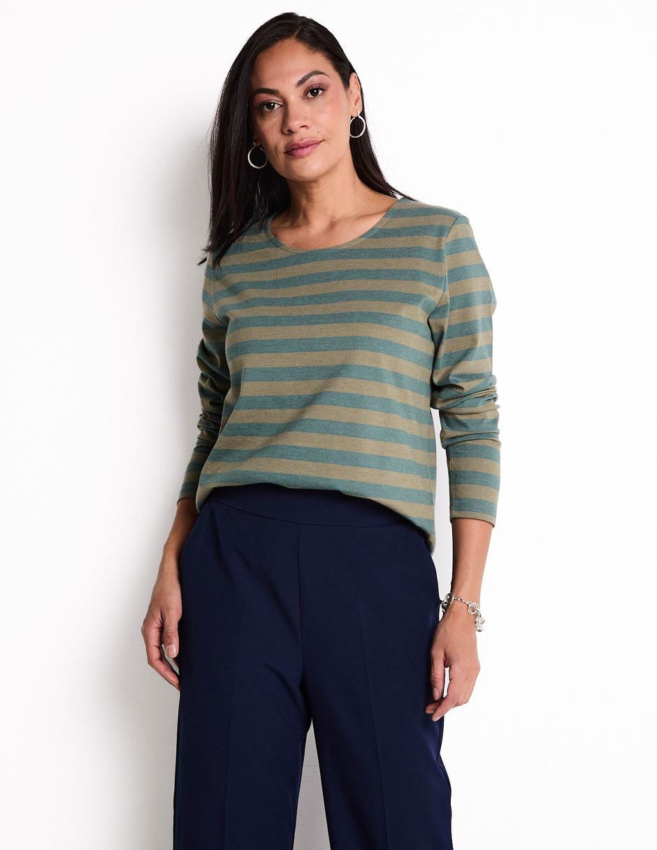 Playera manga larga cuello redondo para mujer