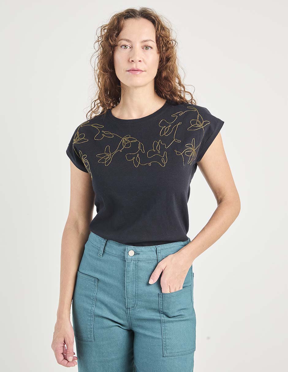 Playera manga corta cuello redondo para mujer