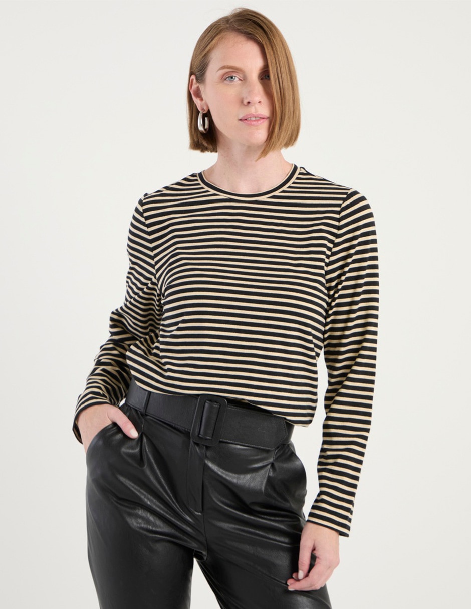 Playera manga larga cuello redondo para mujer 1