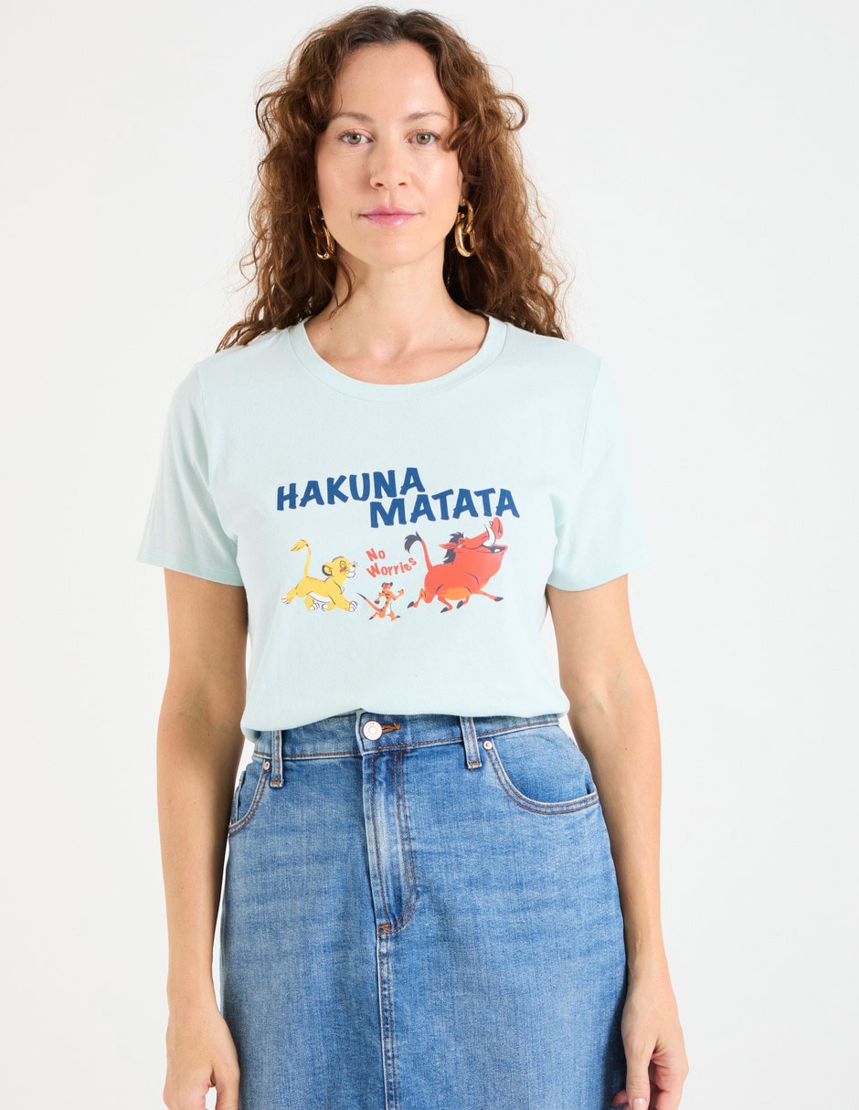 Playera manga corta Hakuna Matata cuello redondo para mujer Playera manga corta Hakuna Matata cuello redondo para mujer