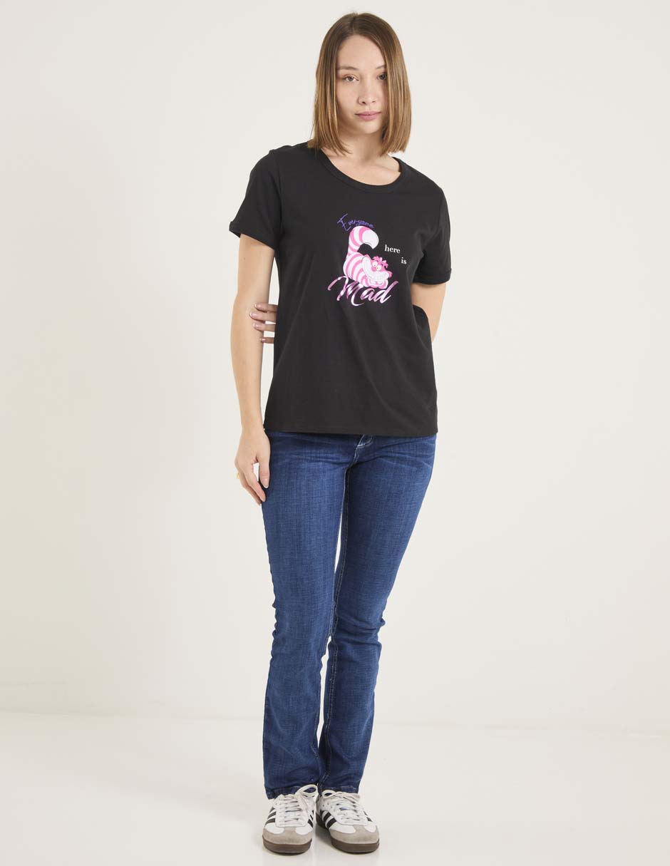 Playera manga corta Cheshire Cat cuello redondo para mujer 3