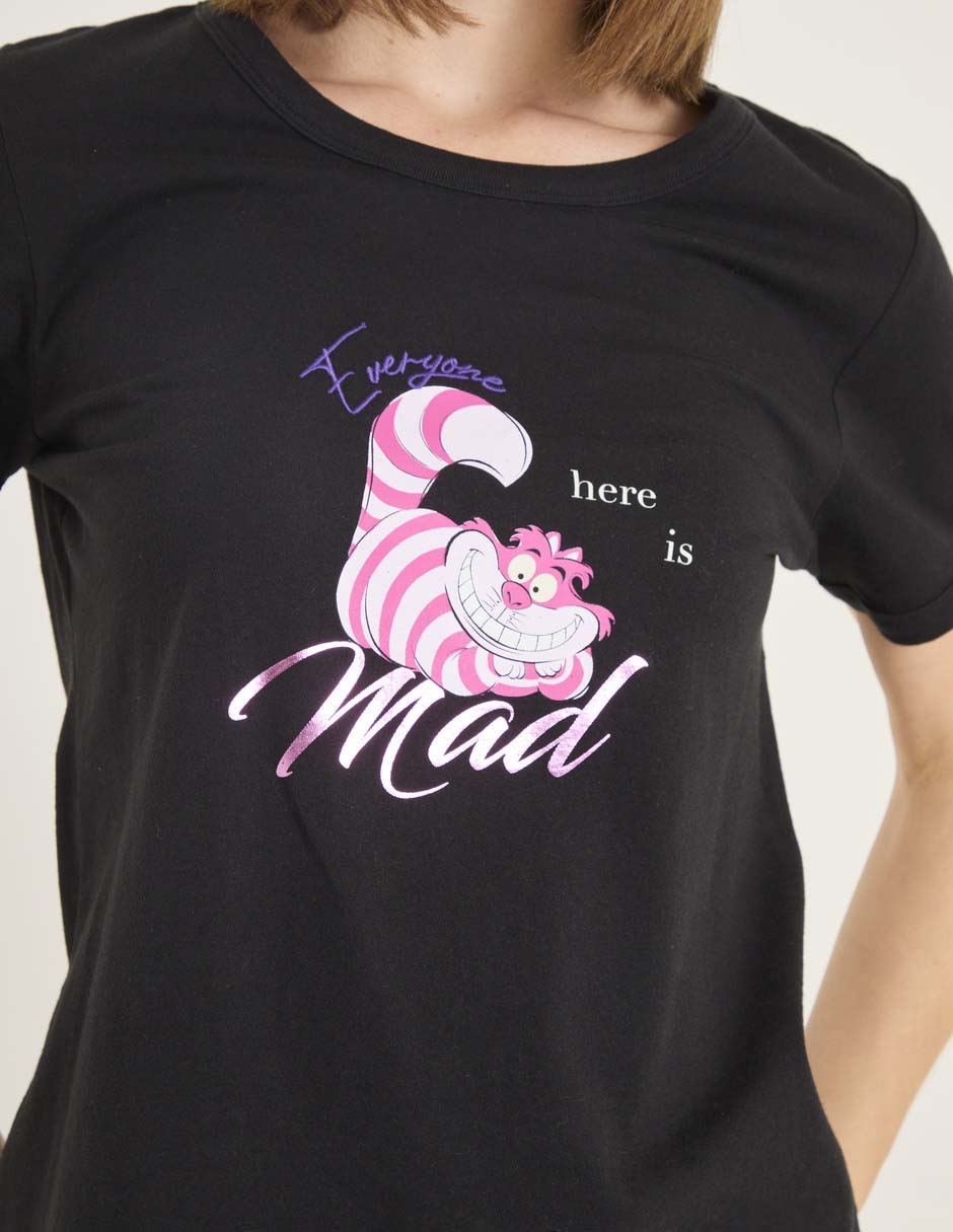 Playera manga corta Cheshire Cat cuello redondo para mujer 4