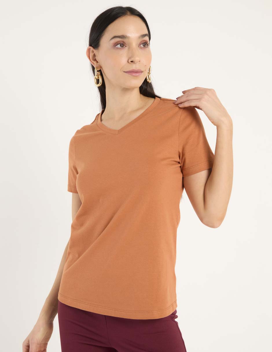 Playera manga corta cuello V para mujer Playera manga corta cuello V para mujer