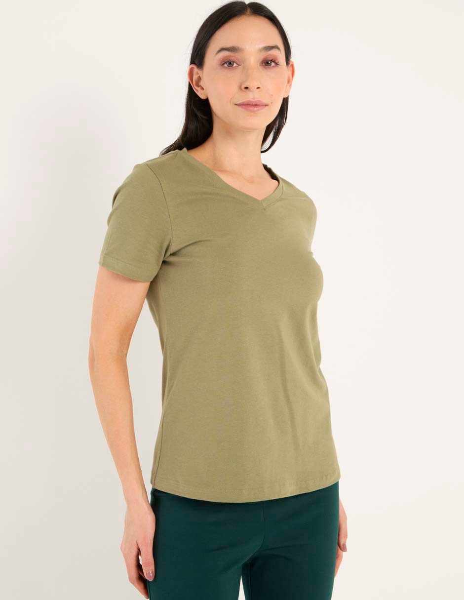 Playera manga corta cuello V para mujer Playera manga corta cuello V para mujer