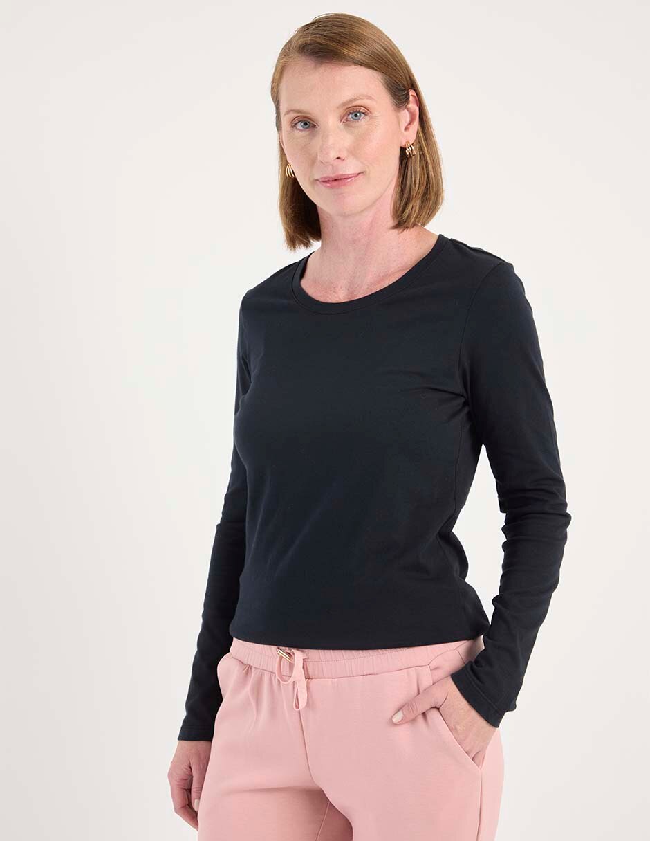 Playera manga larga cuello redondo para mujer