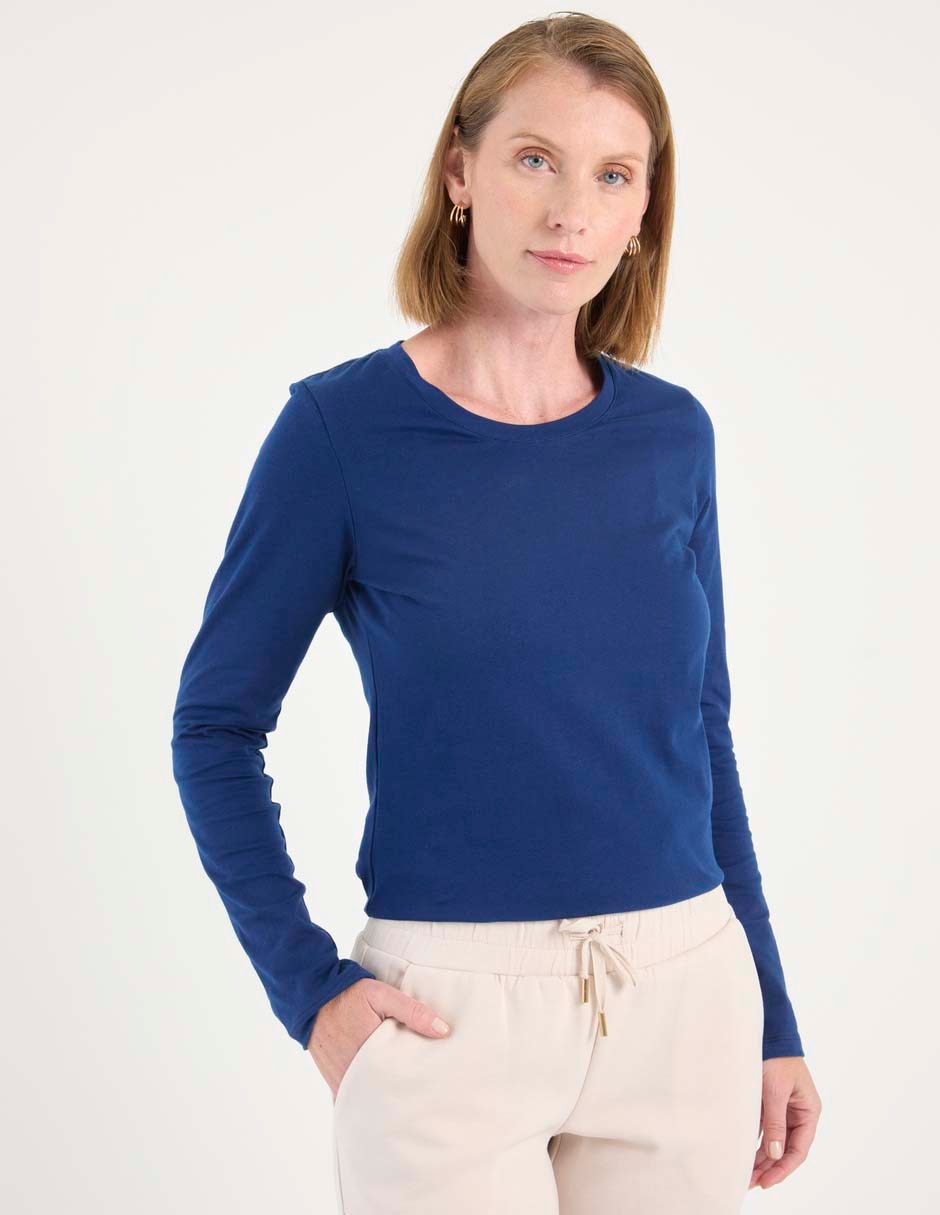 Playera manga larga cuello redondo para mujer Playera manga larga cuello redondo para mujer