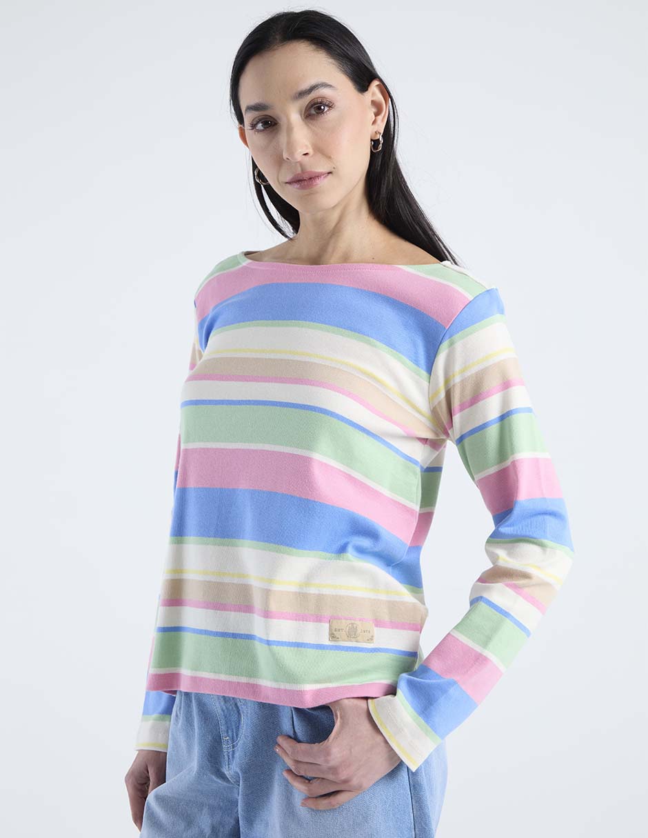 Playera manga larga cuello redondo para mujer