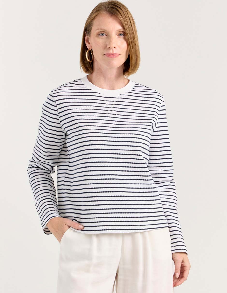 Playera manga larga cuello redondo para mujer