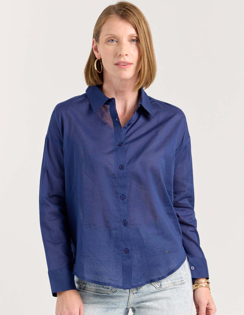 Blusa camisera manga larga para mujer