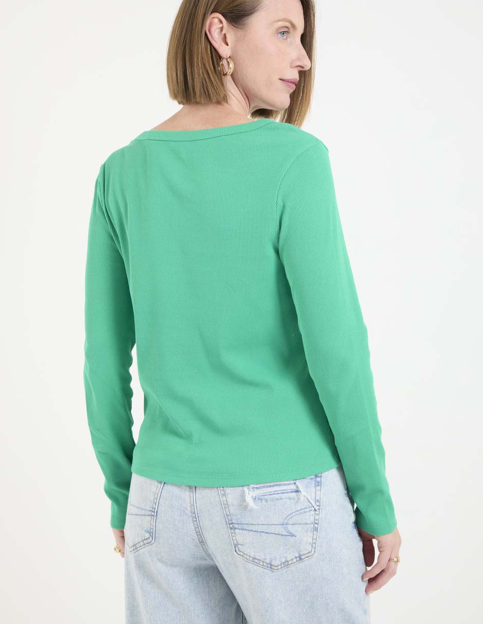 Playera manga larga cuello V para mujer 2