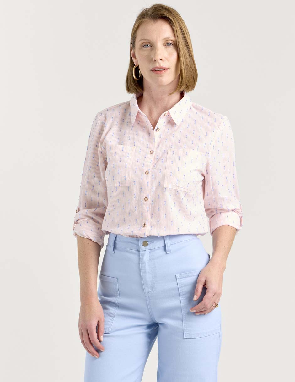 Blusa camisera manga larga para mujer