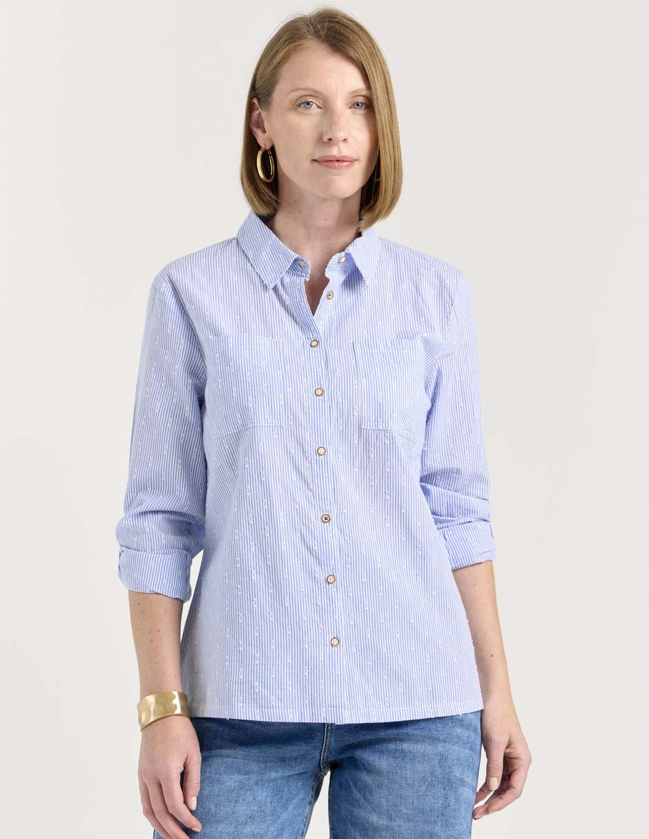 Blusa camisera manga larga para mujer