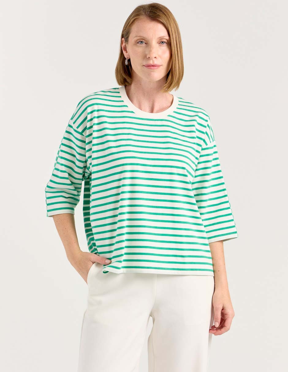 Playera manga 3/4 cuello redondo para mujer
