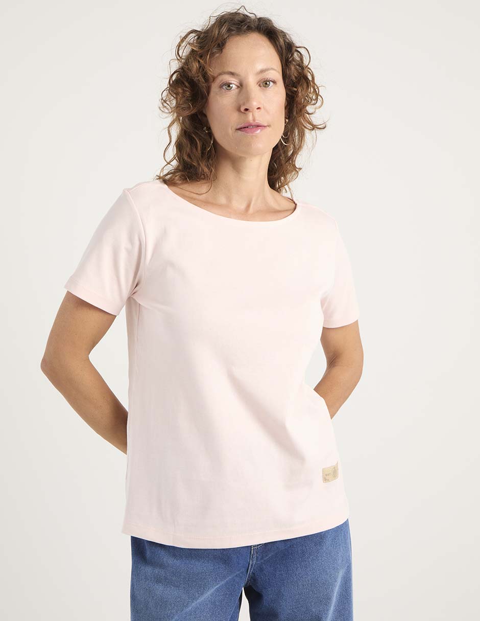 Playera manga corta cuello ojal para mujer