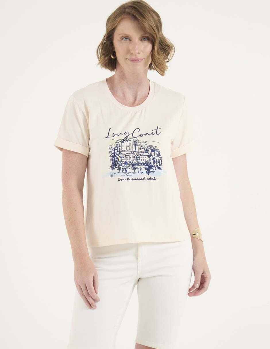 Playera manga corta cuello redondo para mujer
