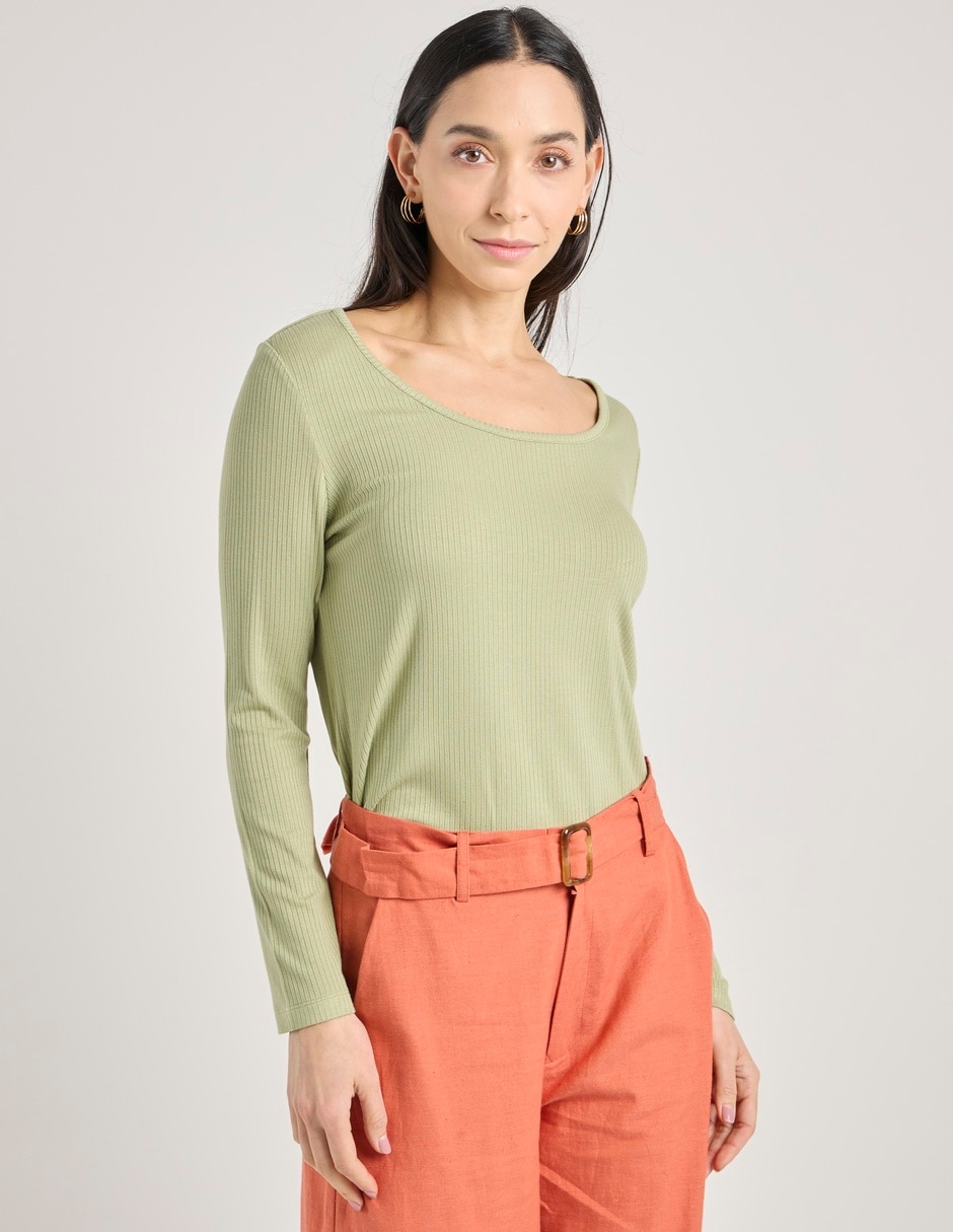 Playera manga larga cuello redondo para mujer Playera manga larga cuello redondo para mujer