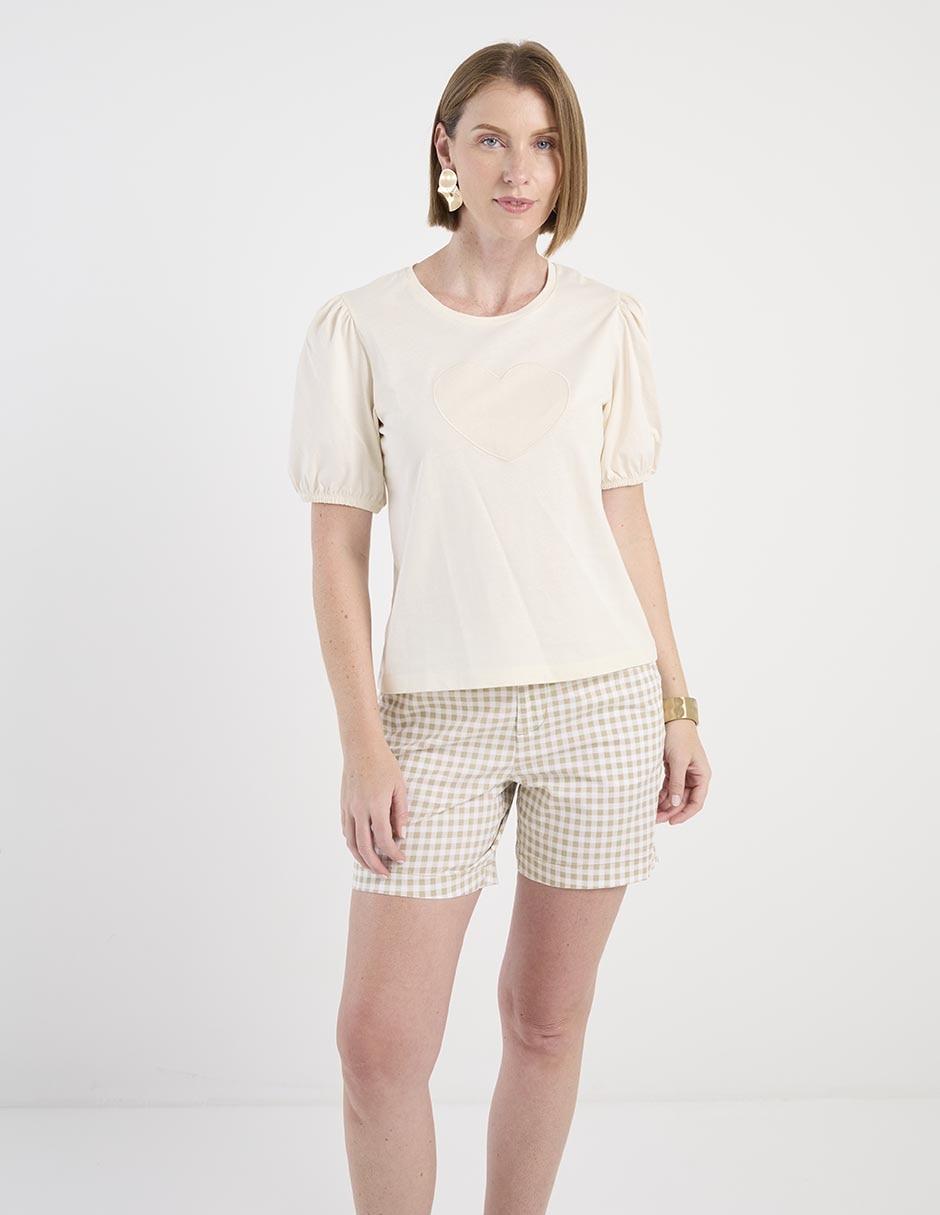 Playera manga al codo cuello redondo para mujer Playera manga al codo cuello redondo para mujer