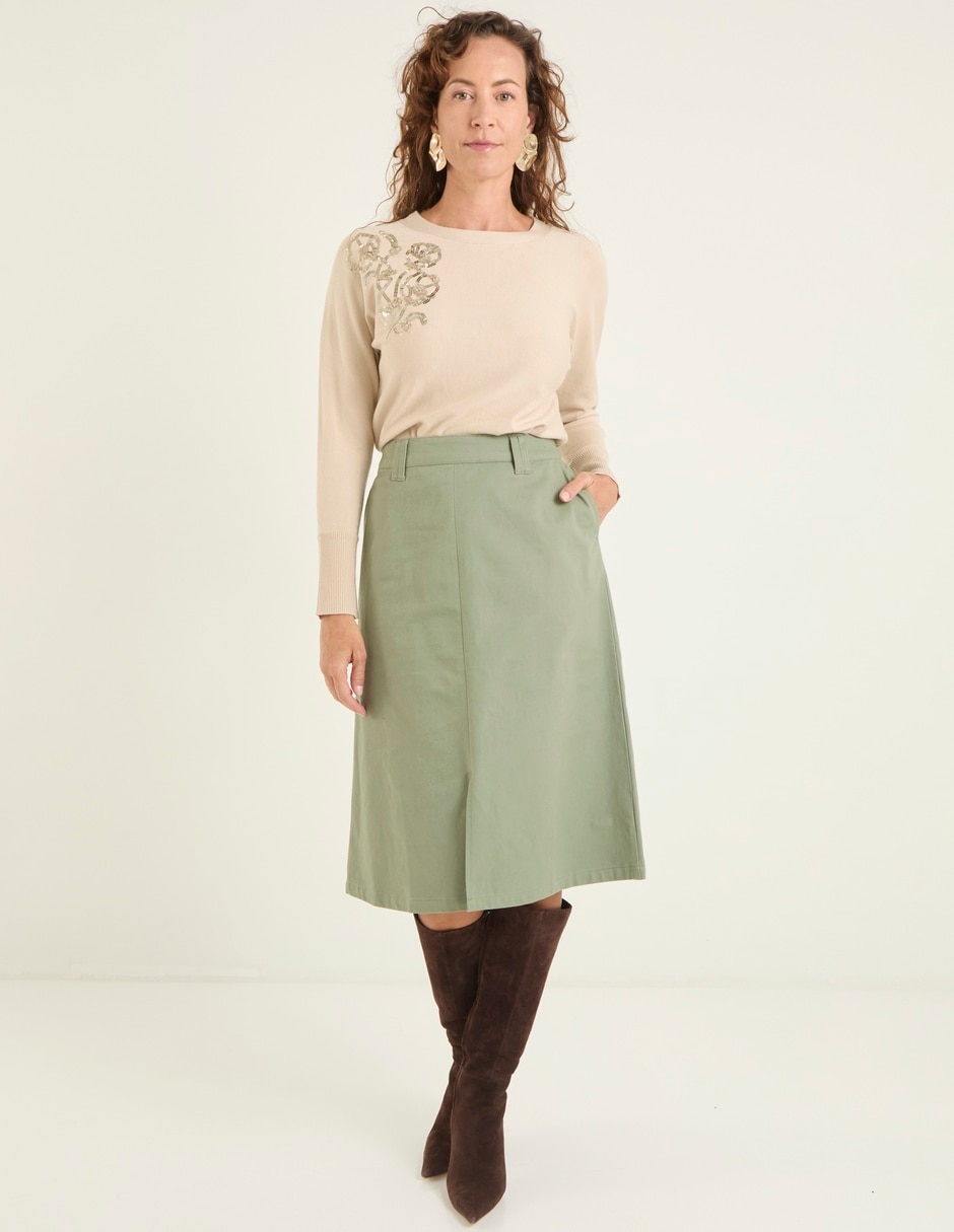 FALDA 3/4 WEEKEND, 36, EJÉRCITO LISO LI
