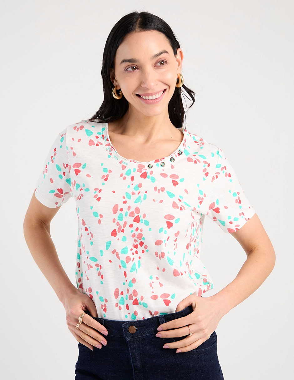 Playera manga corta cuello redondo para mujer