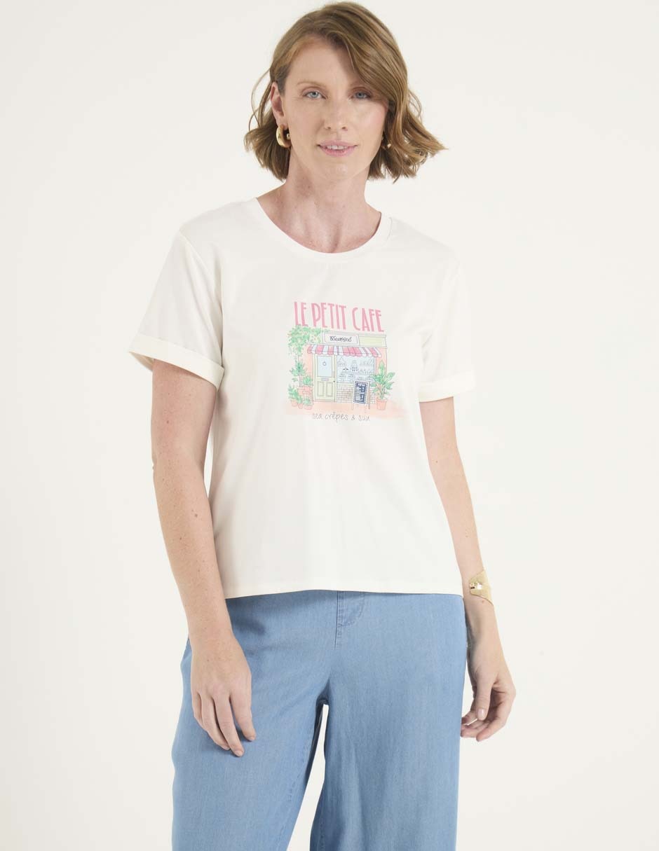 Playera manga corta cuello redondo para mujer