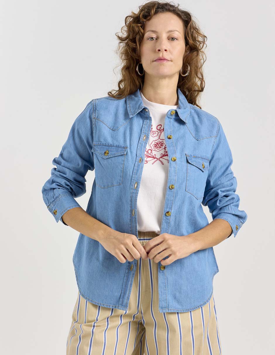 Blusa camisera manga larga para mujer