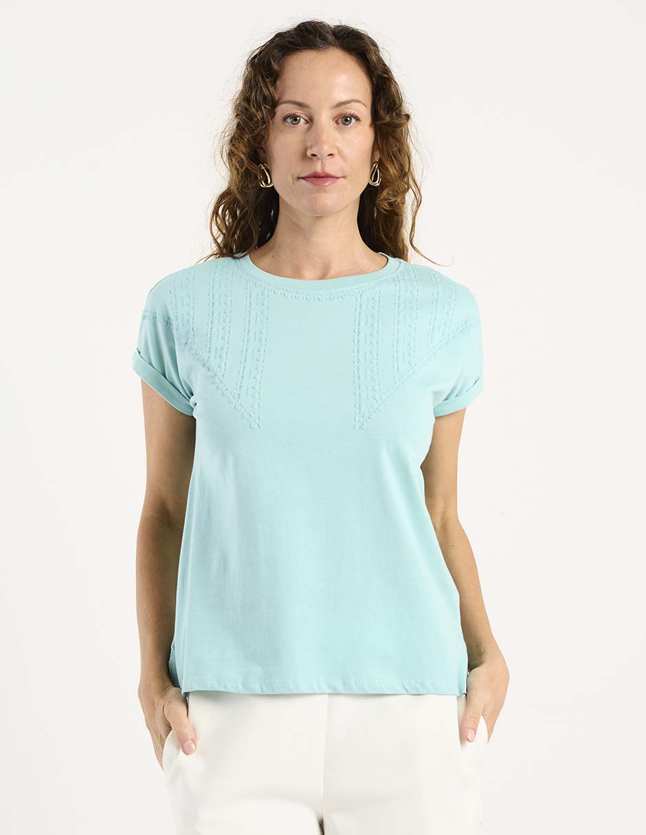 Playera manga corta cuello redondo para mujer