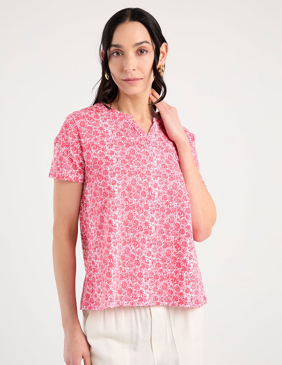 Playera manga corta cuello V para mujer