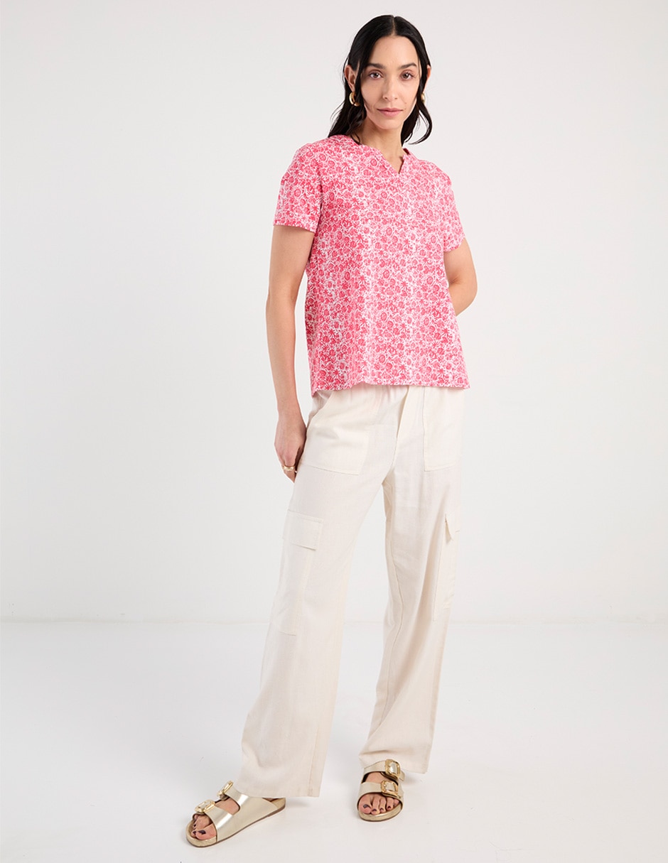 Playera manga corta cuello V para mujer 2