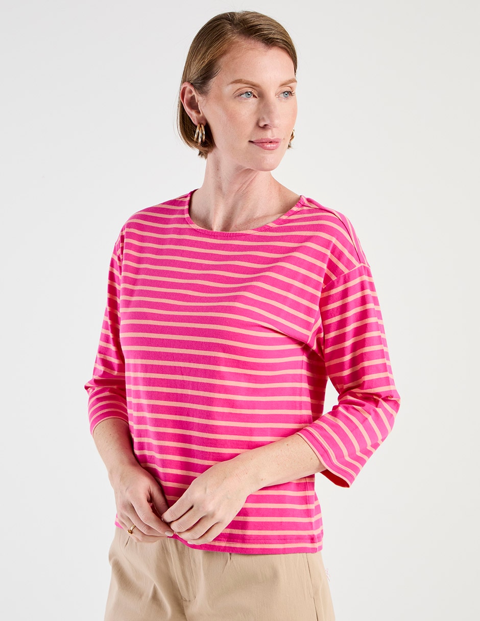 Playera manga 3/4 cuello redondo para mujer