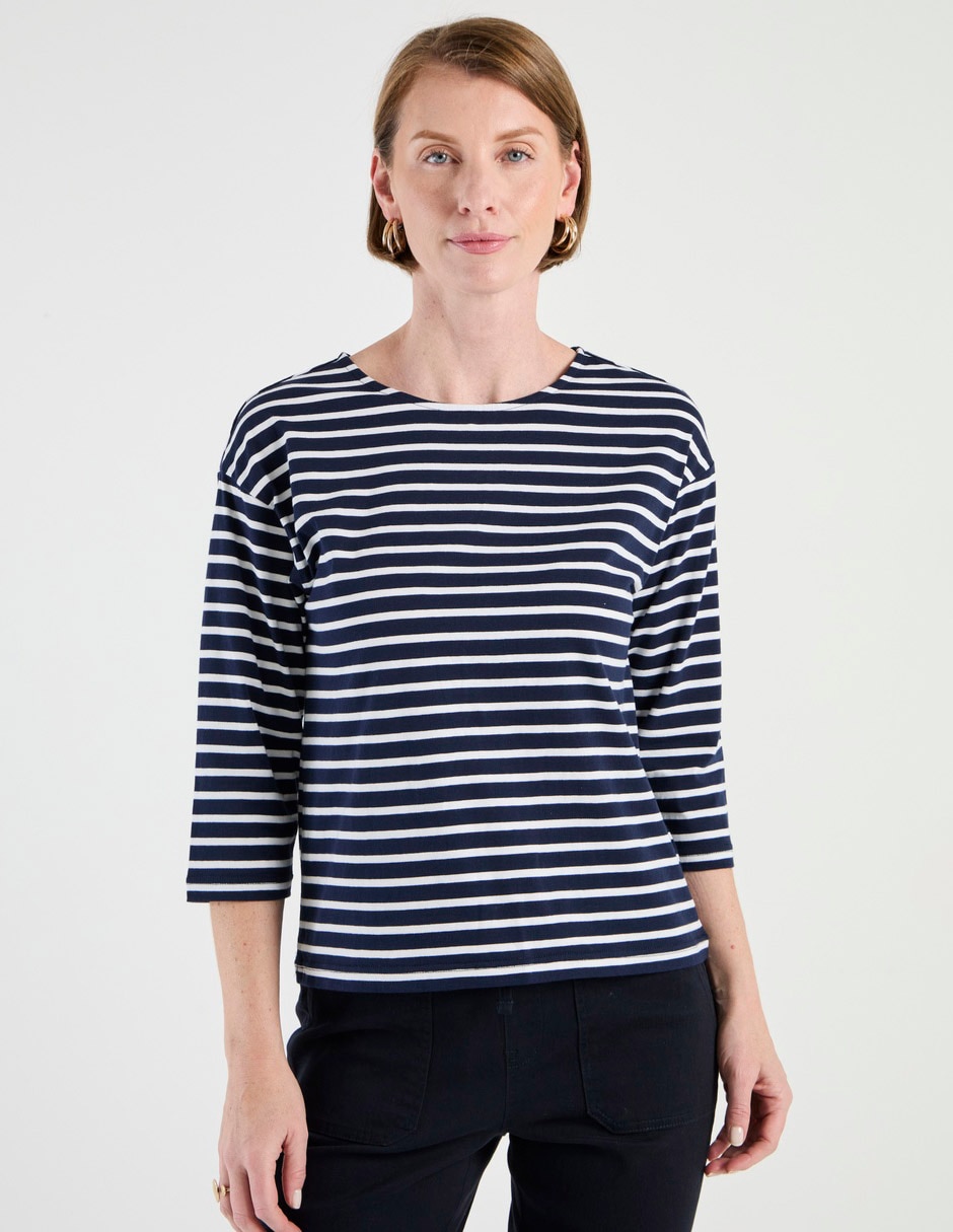 Playera manga 3/4 cuello redondo para mujer