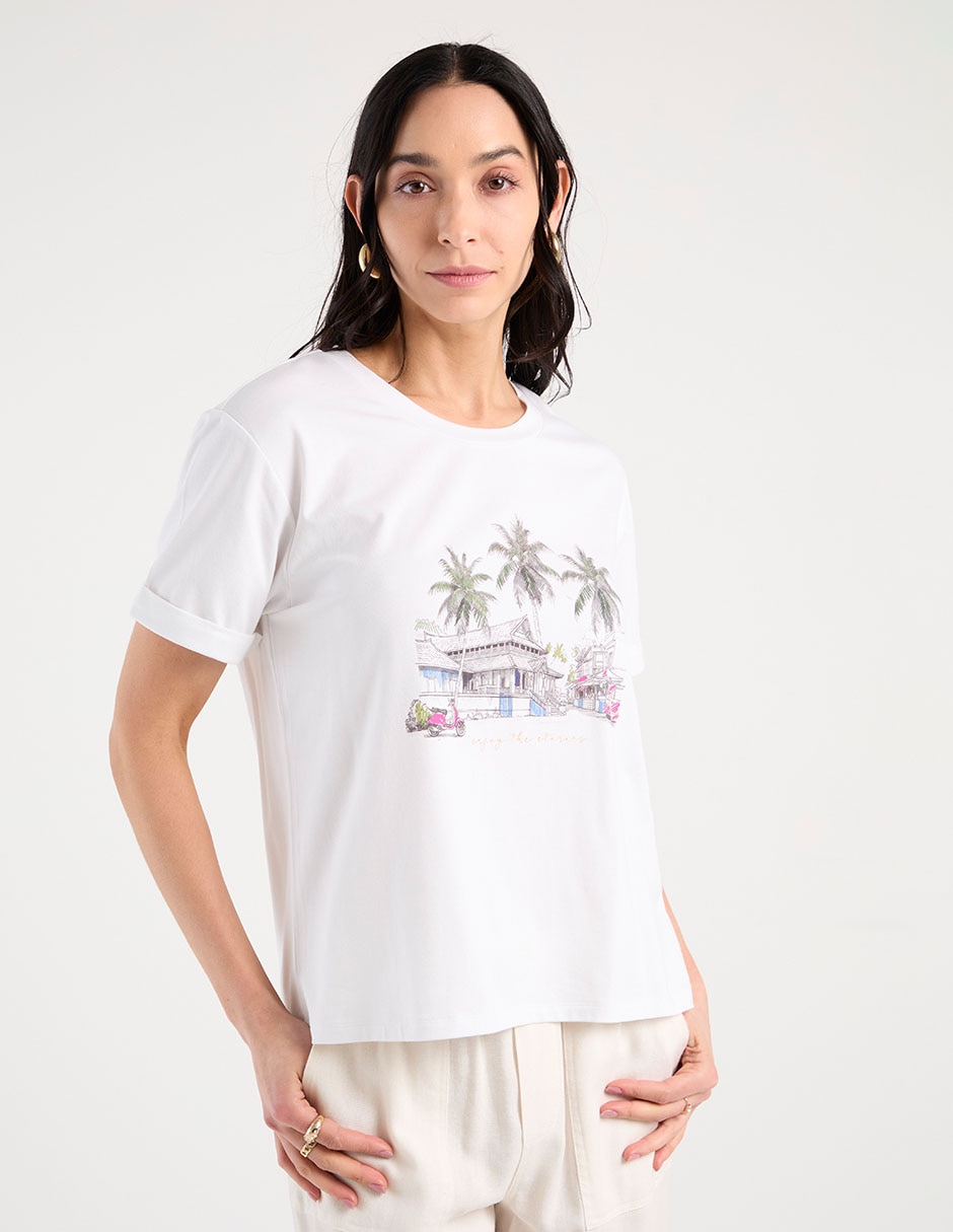 Playera manga corta cuello redondo para mujer Playera manga corta cuello redondo para mujer
