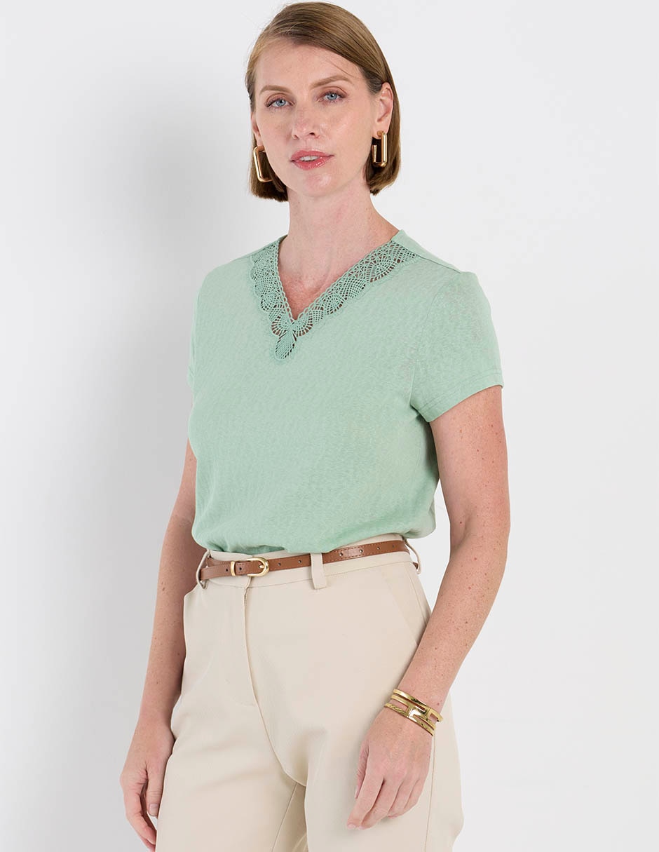 Playera manga corta cuello V para mujer 2