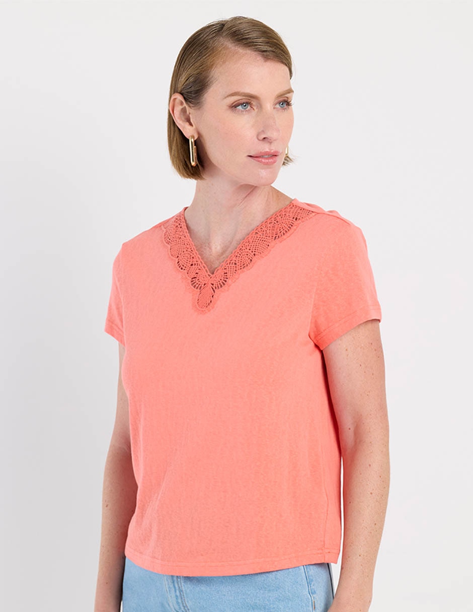Playera manga corta cuello V para mujer Playera manga corta cuello V para mujer