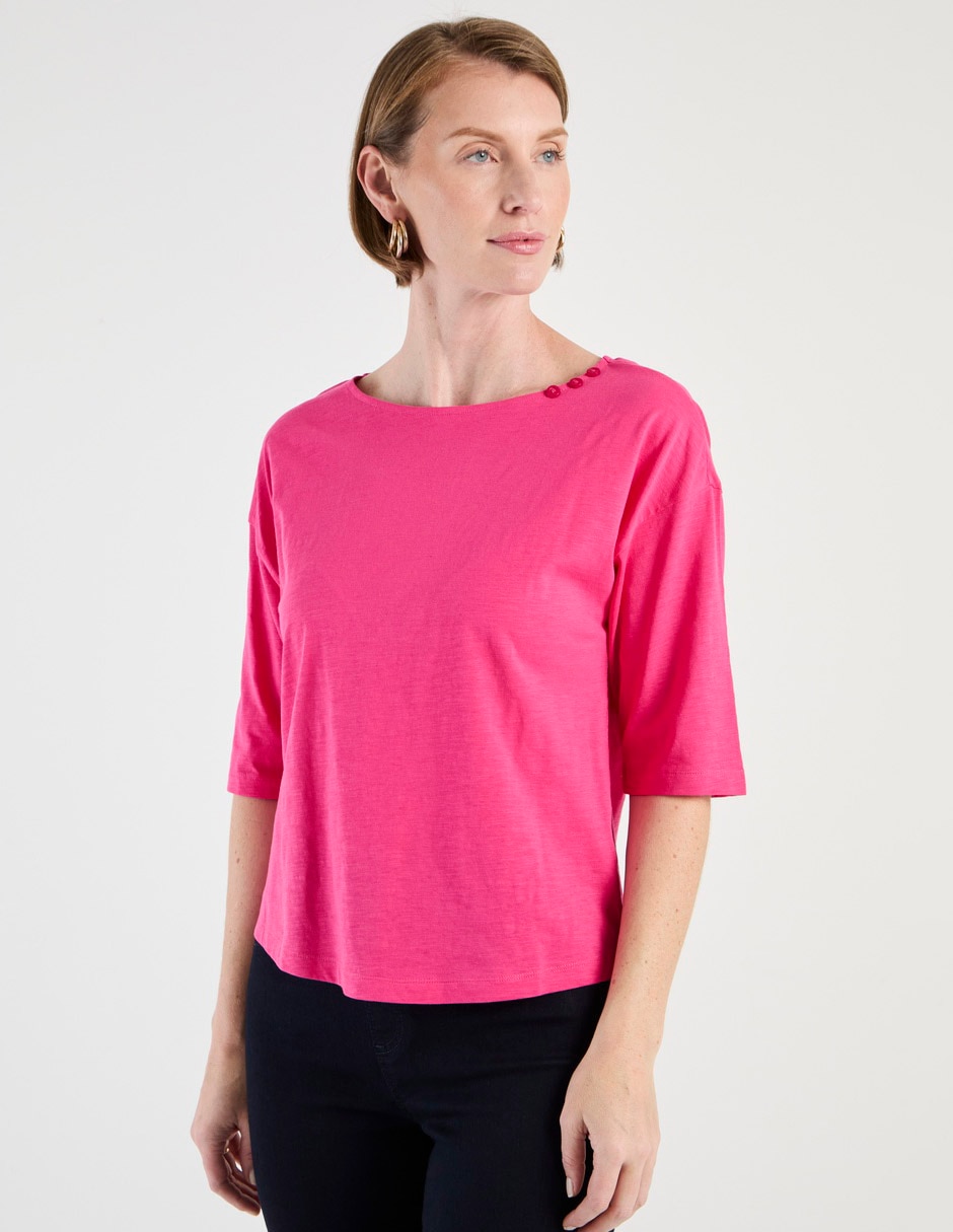 Playera manga al codo cuello redondo para mujer Playera manga al codo cuello redondo para mujer
