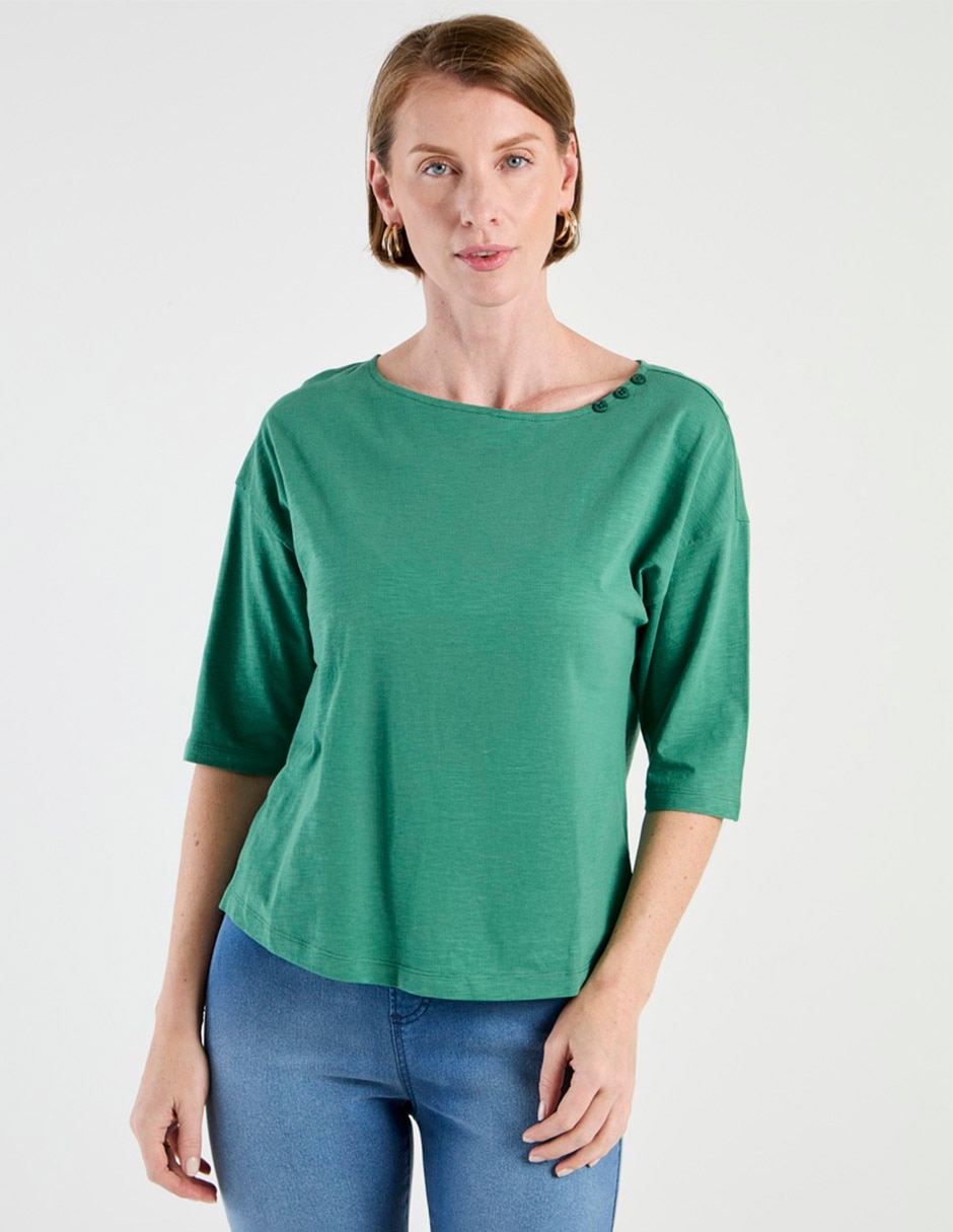 Playera manga al codo cuello redondo para mujer Playera manga al codo cuello redondo para mujer