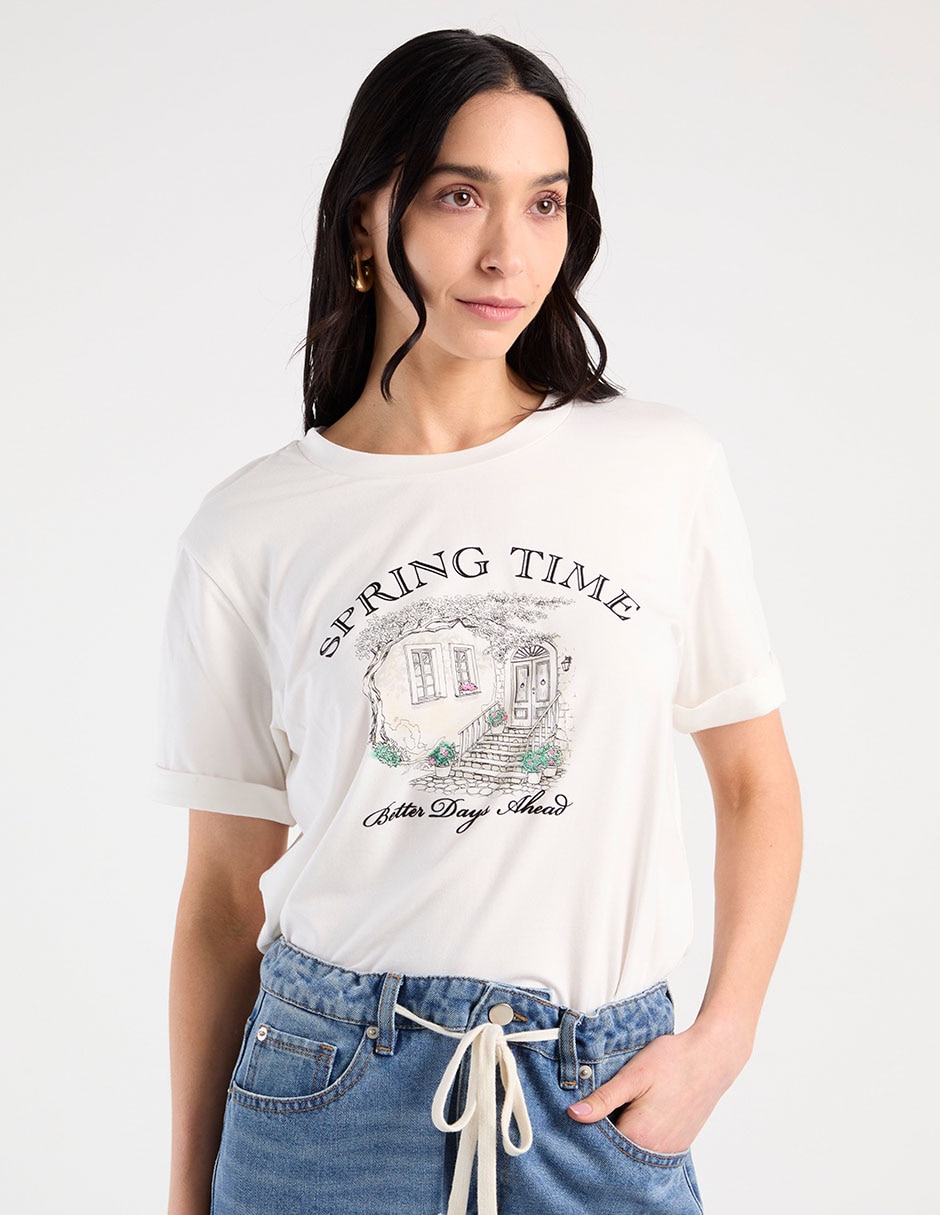 Playera manga corta cuello redondo para mujer