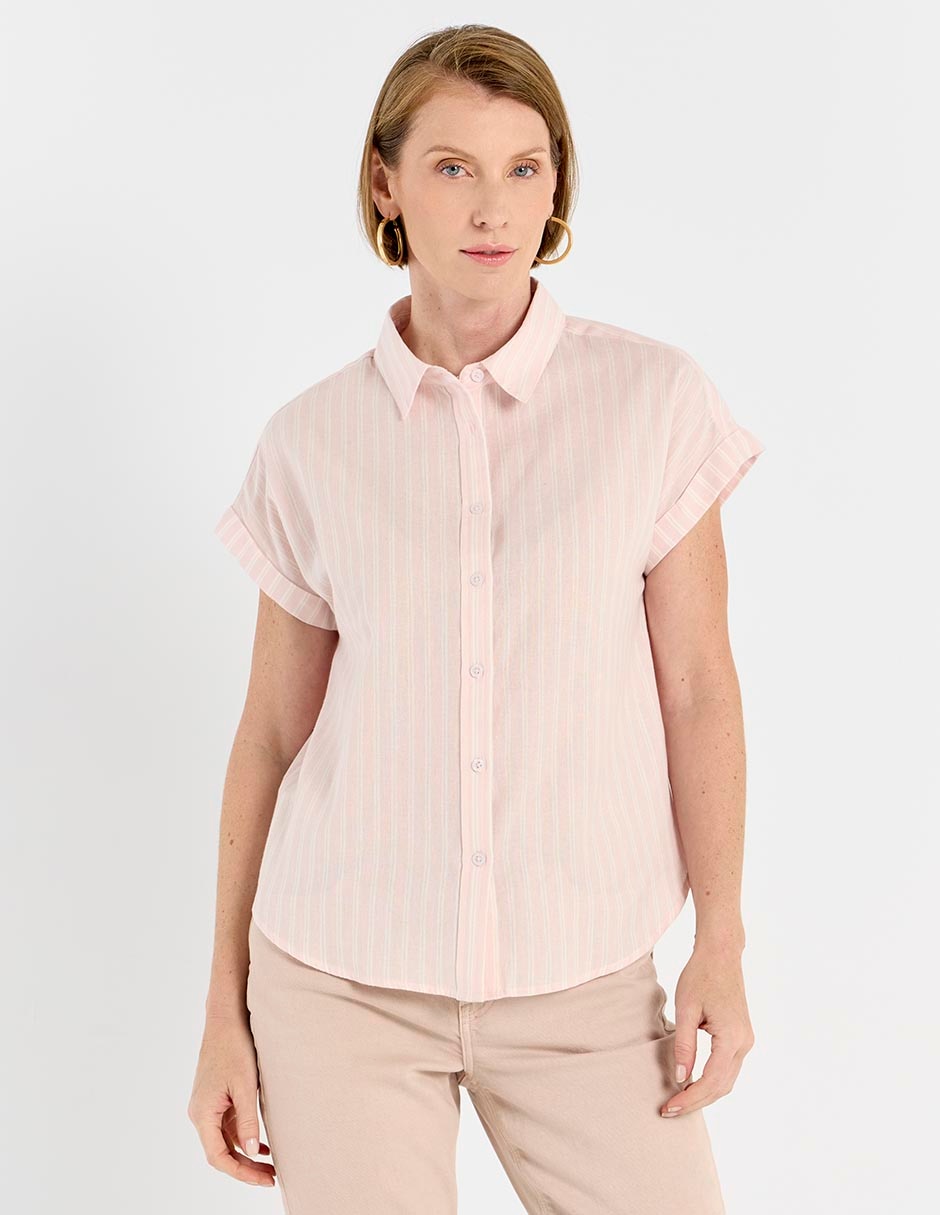 Blusa camisera manga corta para mujer
