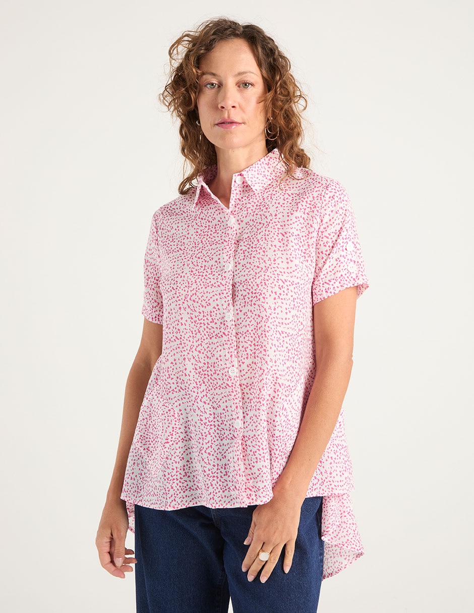 Blusa camisera manga corta para mujer