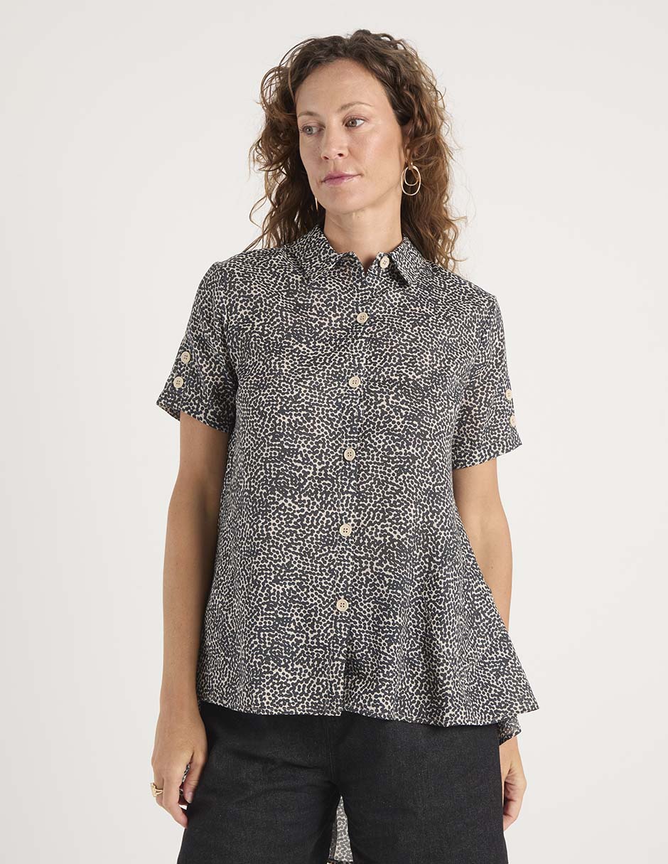Blusa camisera manga corta para mujer